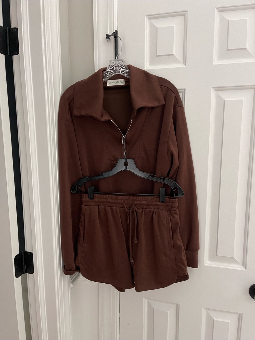Chocolate Brown Two-Piece Zip Pullover & Drawstring Shorts Set - Women